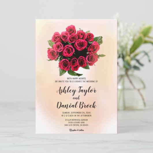 Rote Rosen Blumenzwiebeln Einladung (Stehend Vorderseite)