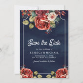 Rote Rosen Blumenzwiebeln Foto QR Code Navy Blue W Save The Date (Vorderseite)