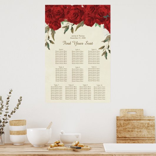 rote Rosen Blumenzwiebelplan Poster (Küche)