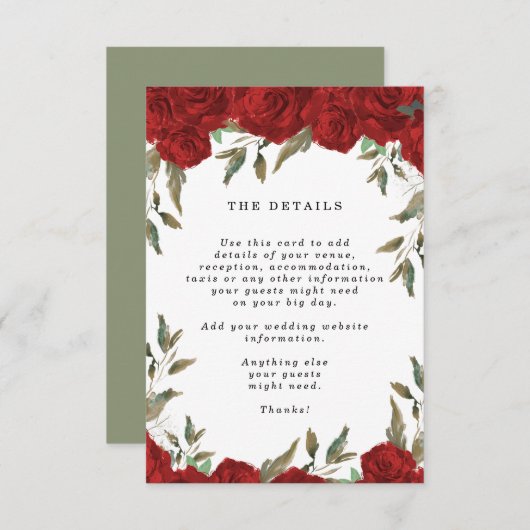 Rote Rosen boho Begleitkarte (Vorne/Hinten)