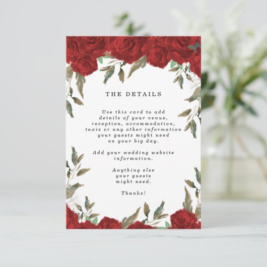 Rote Rosen boho Begleitkarte (Stehend Vorderseite)