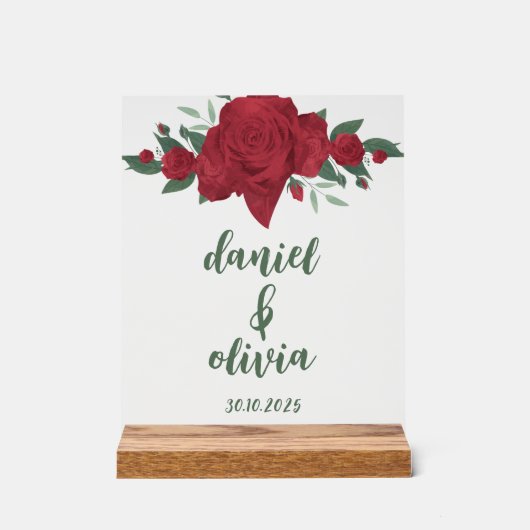 Rote Rosen Boho Wedding Acrylschild (Vorderseite)