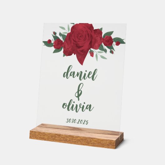 Rote Rosen Boho Wedding Acrylschild (Winkel)