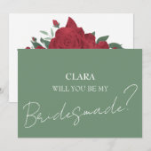 Rote Rosen Boho Wedding Bridesmade Einladung (Vorne/Hinten)