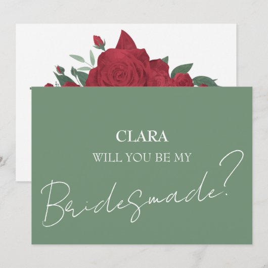 Rote Rosen Boho Wedding Bridesmade Einladung (Vorne/Hinten)