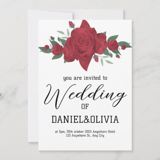 Rote Rosen Boho Wedding Einladung (Vorderseite)