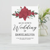 Rote Rosen Boho Wedding Einladung (Stehend Vorderseite)