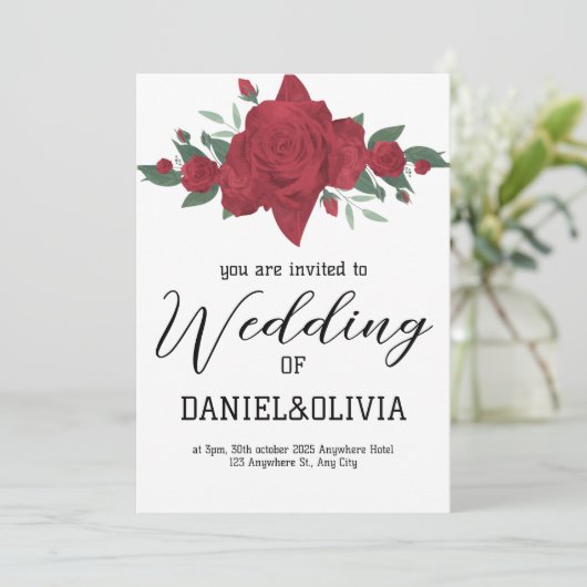 Rote Rosen Boho Wedding Einladung (Stehend Vorderseite)