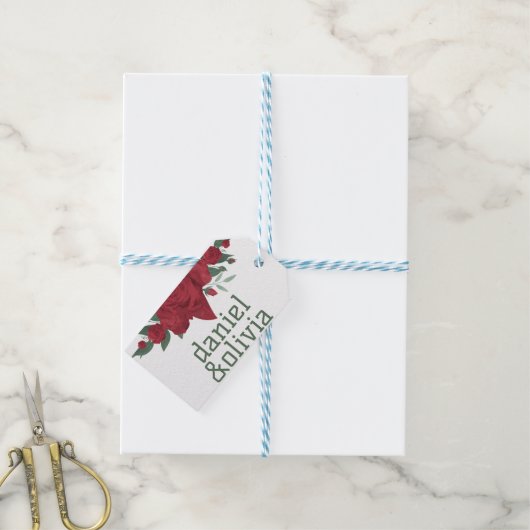 Rote Rosen Boho Wedding Geschenkanhänger (Mit Garn)