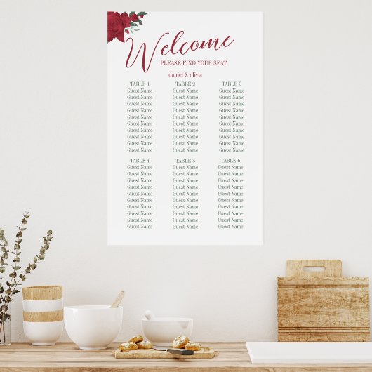 Rote Rosen Boho Wedding Seating Charts Poster (Küche)