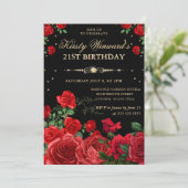 Rote Rosen Border Floral 21. Geburtstag Einladung (Stehend Vorderseite)