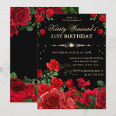 Rote Rosen Border Floral 21. Geburtstag Einladung (Vorne/Hinten)