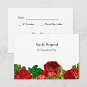 Rote Rosen Border Floral Wedding RSVP Karte (Vorne/Hinten)