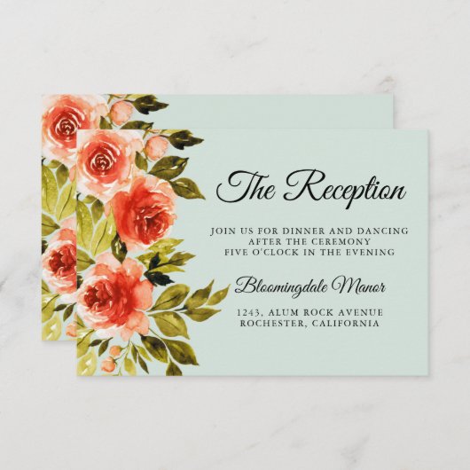 Rote Rosen Botanische Hochzeitsempfehlung Begleitkarte (Vorne/Hinten)