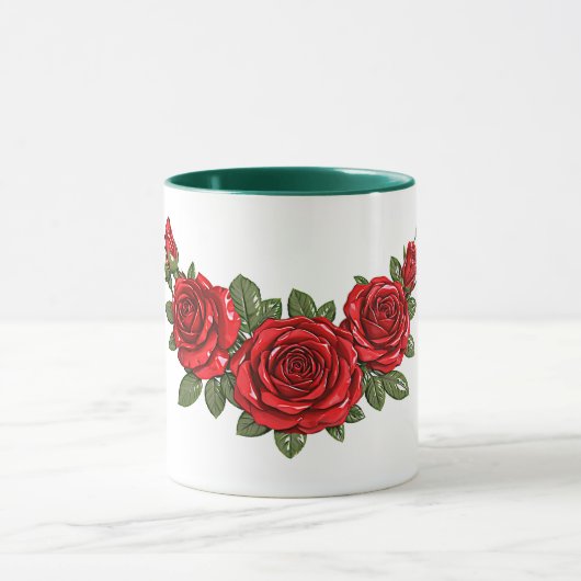 Rote Rosen Botanische Illustration Tasse (Zentrum)