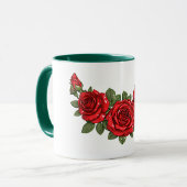 Rote Rosen Botanische Illustration Tasse (Vorderseite Links)