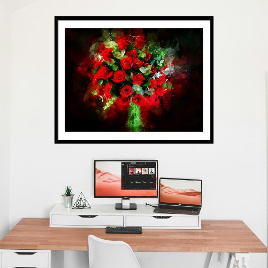 Rote Rosen Bouquet Blume Aquarell - bb Fotodruck