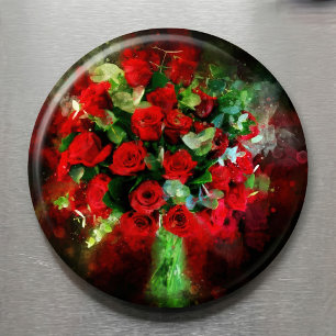 Rote Rosen Bouquet Blume Aquarell - bb Magnet