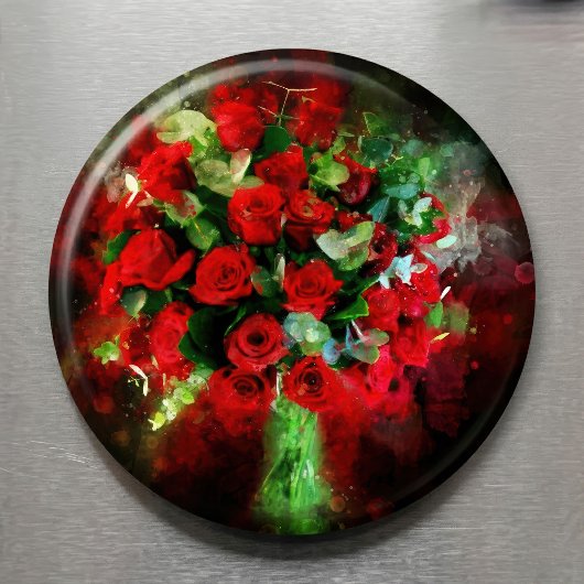 Rote Rosen Bouquet Blume Aquarell - bb Magnet