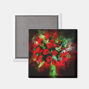 Rote Rosen Bouquet Blume Aquarell - bb Magnet