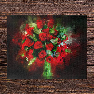 Rote Rosen Bouquet Blume Aquarell - bb Puzzle