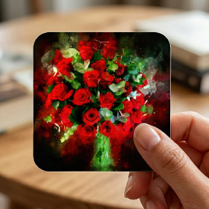 Rote Rosen Bouquet Blume Aquarell - bb Quadratischer Aufkleber