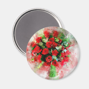 Rote Rosen Bouquet Blume Aquarell - wb Magnet