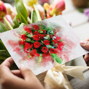 Rote Rosen Bouquet Blume Aquarell - wb Postkarte