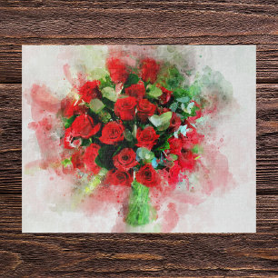 Rote Rosen Bouquet Blume Aquarell - wb Puzzle