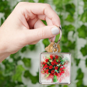 Rote Rosen Bouquet Blume Aquarell - wb Schlüsselanhänger