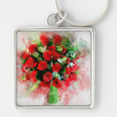 Rote Rosen Bouquet Blume Aquarell - wb Schlüsselanhänger (Vorne)
