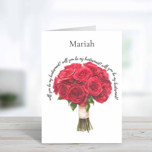 Rote Rosen Bouquet Bridesmaid Vorschlag Karte