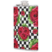 Rote Rosen Bouquet Floral Liebe Rockabilly Checker Flachmann (Links)