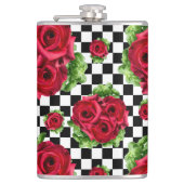 Rote Rosen Bouquet Floral Liebe Rockabilly Checker Flachmann (Vorderseite)