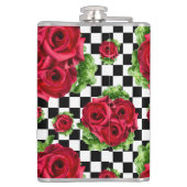 Rote Rosen Bouquet Floral Liebe Rockabilly Checker Flachmann (Rückseite)