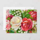 rote Rosen Bouquet Wasserfarbe Postkarte (Vorne/Hinten)