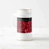 Rote Rosen Braut und Groom Hochzeitstag Stein Bierglas (Vorderseite Links)
