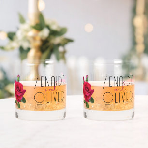Rote Rosen Braut- und Hochzeitsbrillen Whiskyglas