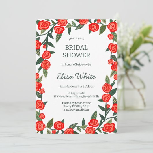 Rote Rosen Brautparty-CUSTOM-QR-Code Einladung (Stehend Vorderseite)