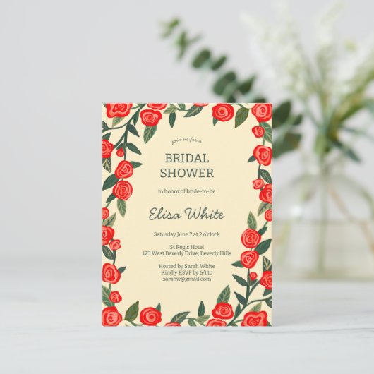 Rote Rosen Brautparty-CUSTOM-QR-Code Postkarte (Stehend Vorderseite)