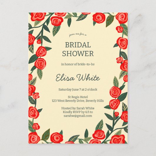 Rote Rosen Brautparty-CUSTOM-QR-Code Postkarte (Vorderseite)