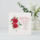 Rote Rosen Brautparty Einladung (Stehend Vorderseite)