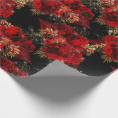Rote Rosen Bunch Foil Floral Glitzer Gold Black6 V Geschenkpapier (Ecke)