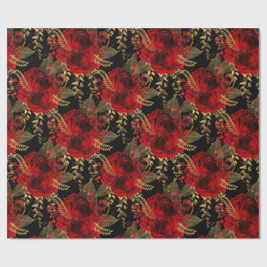 Rote Rosen Bunch Foil Glitzer Gold Black VIP Geschenkpapier (Flach)