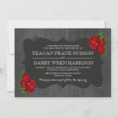 Rote Rosen Burlap Wood Gothic Wedding Einladungen (Vorderseite)