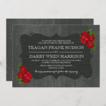 Rote Rosen Burlap Wood Gothic Wedding Einladungen