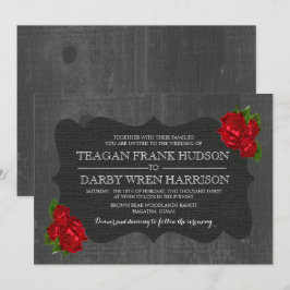 Rote Rosen Burlap Wood Gothic Wedding Einladungen