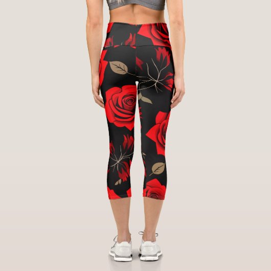 Rote Rosen Capri Leggings (Rückseite)