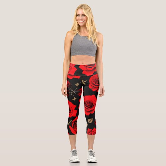 Rote Rosen Capri Leggings (Vorderseite)