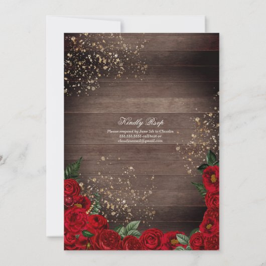 Rote Rosen Charra Rustic Cowgirl Boots Quinceañera Einladung (Rückseite)